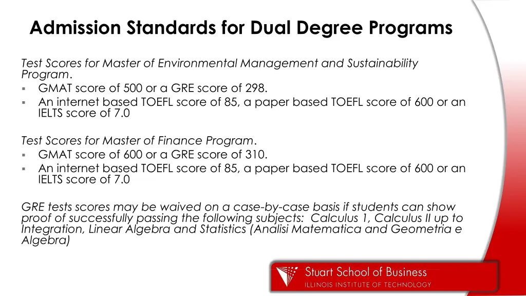 admission standards for dual degree programs 1