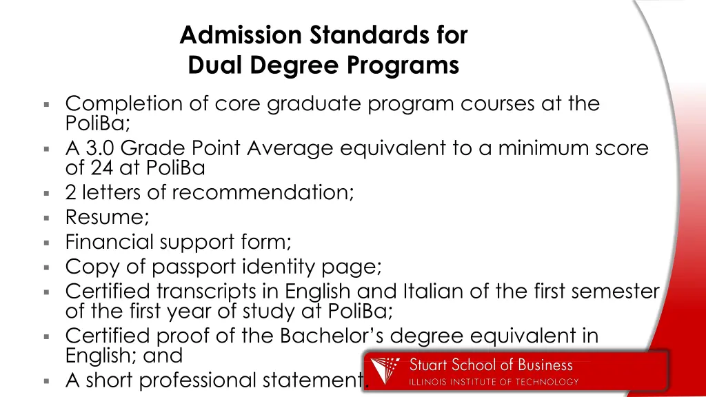 admission standards for dual degree programs