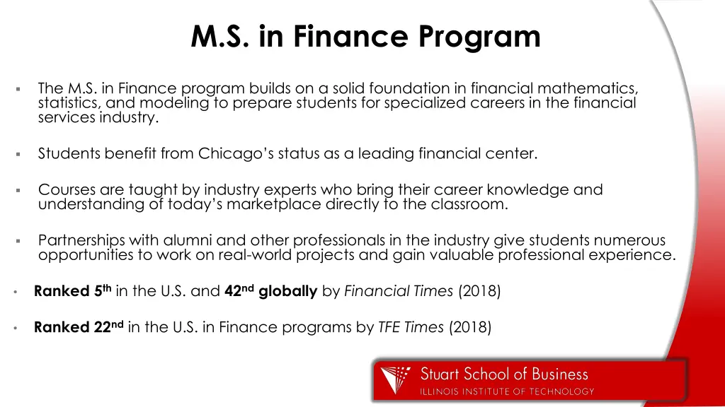 m s in finance program