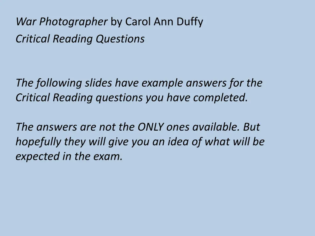 war photographer by carol ann duffy critical