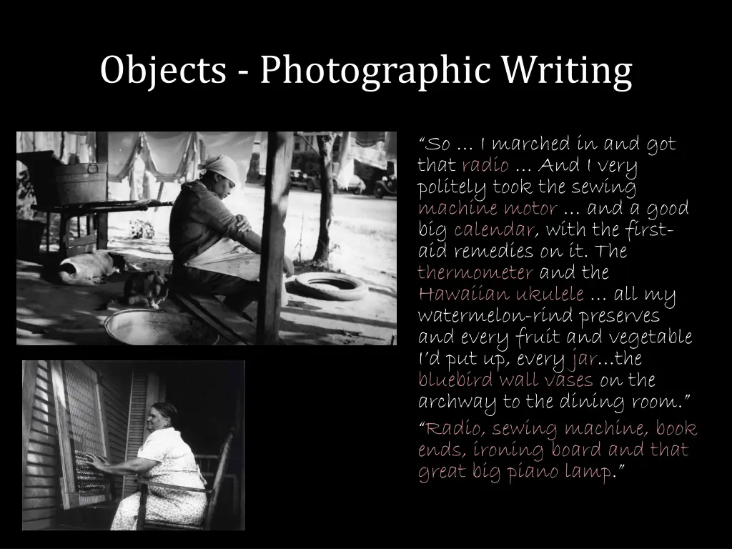 objects photographic writing