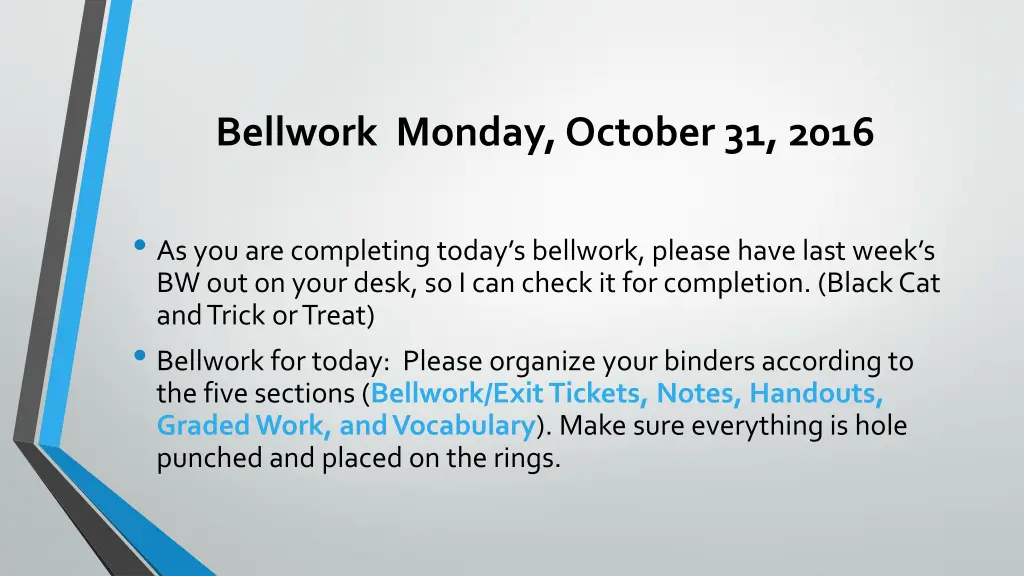 bellwork monday october 31 2016