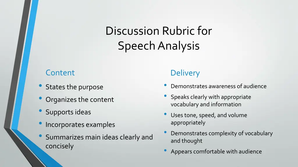 discussion rubric for speech analysis