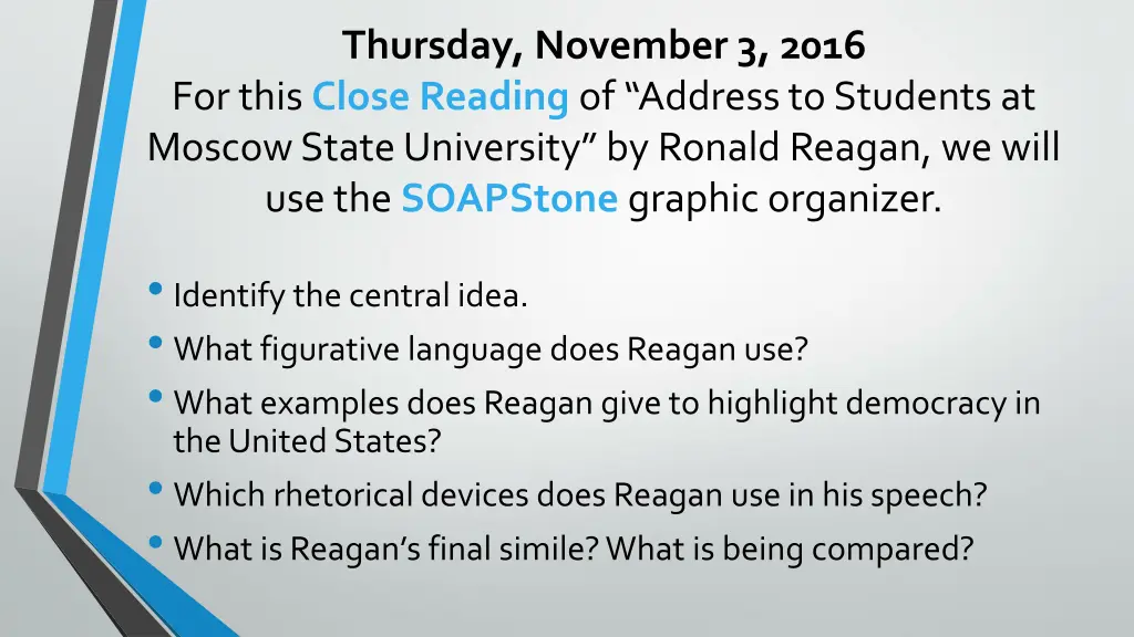 thursday november 3 2016 for this close reading