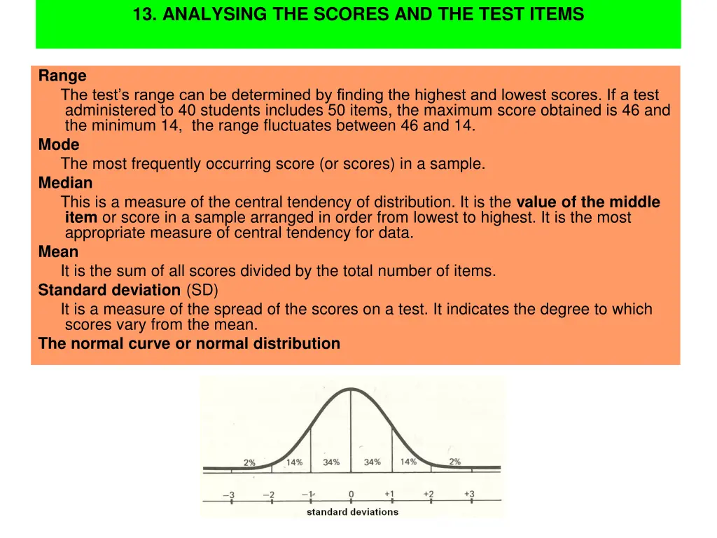 13 analysing the scores and the test items