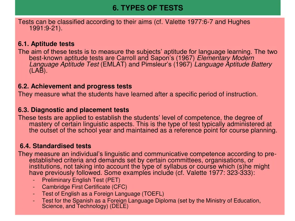 6 types of tests