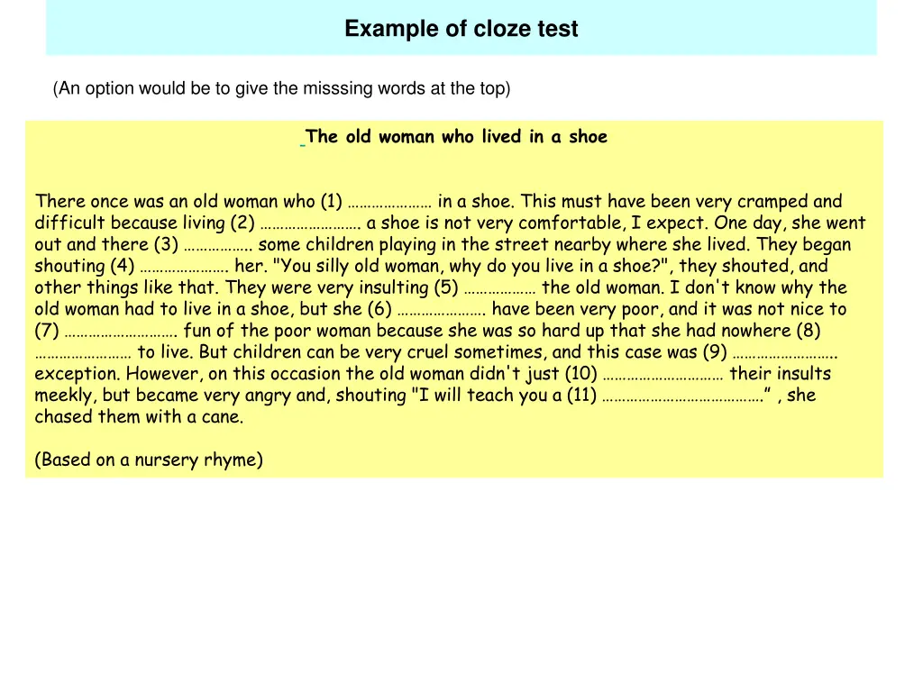 example of cloze test