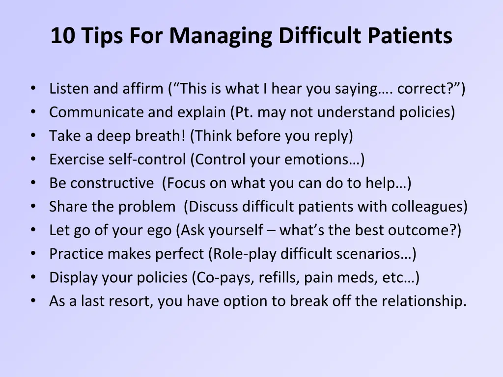 10 tips for managing difficult patients