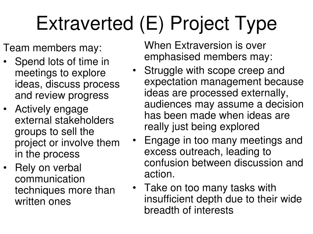 extraverted e project type when extraversion