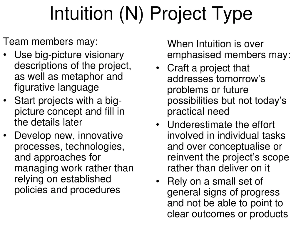 intuition n project type