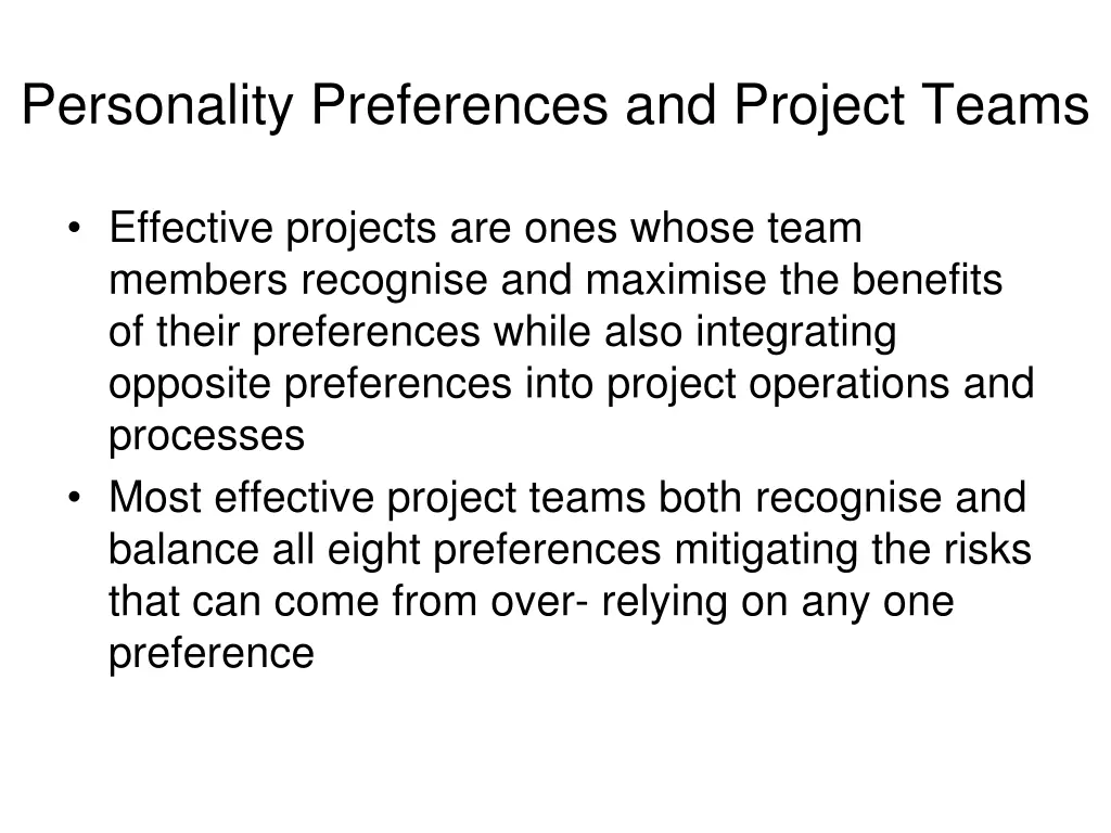 personality preferences and project teams