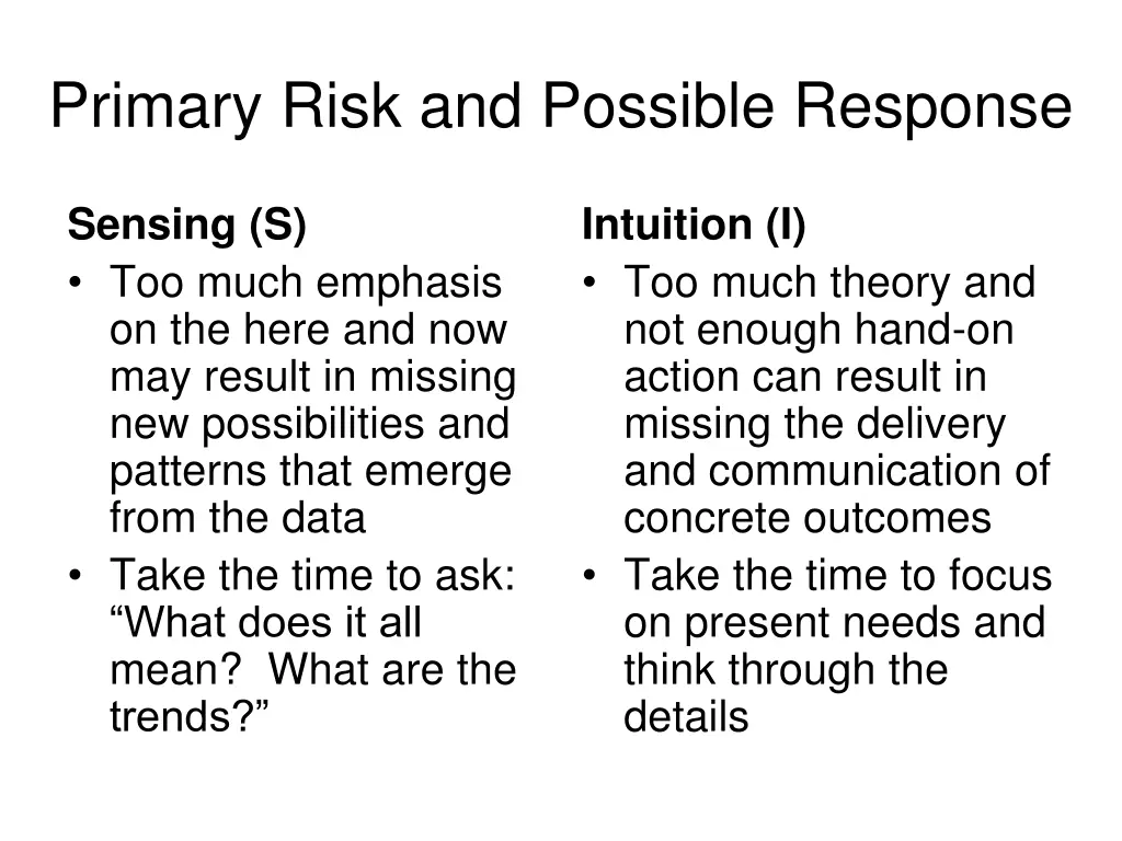 primary risk and possible response 1