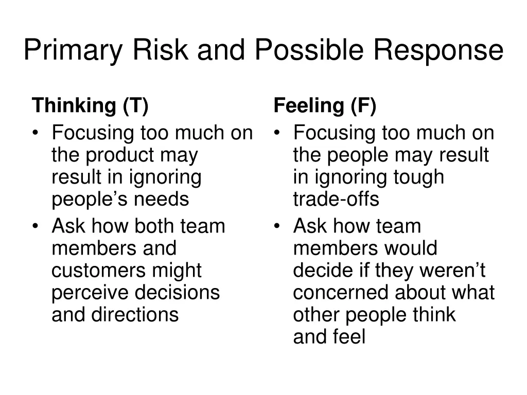 primary risk and possible response 2