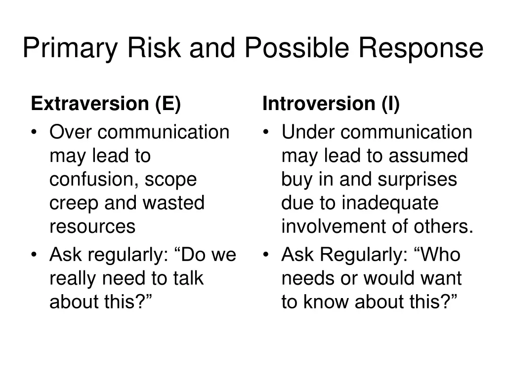 primary risk and possible response