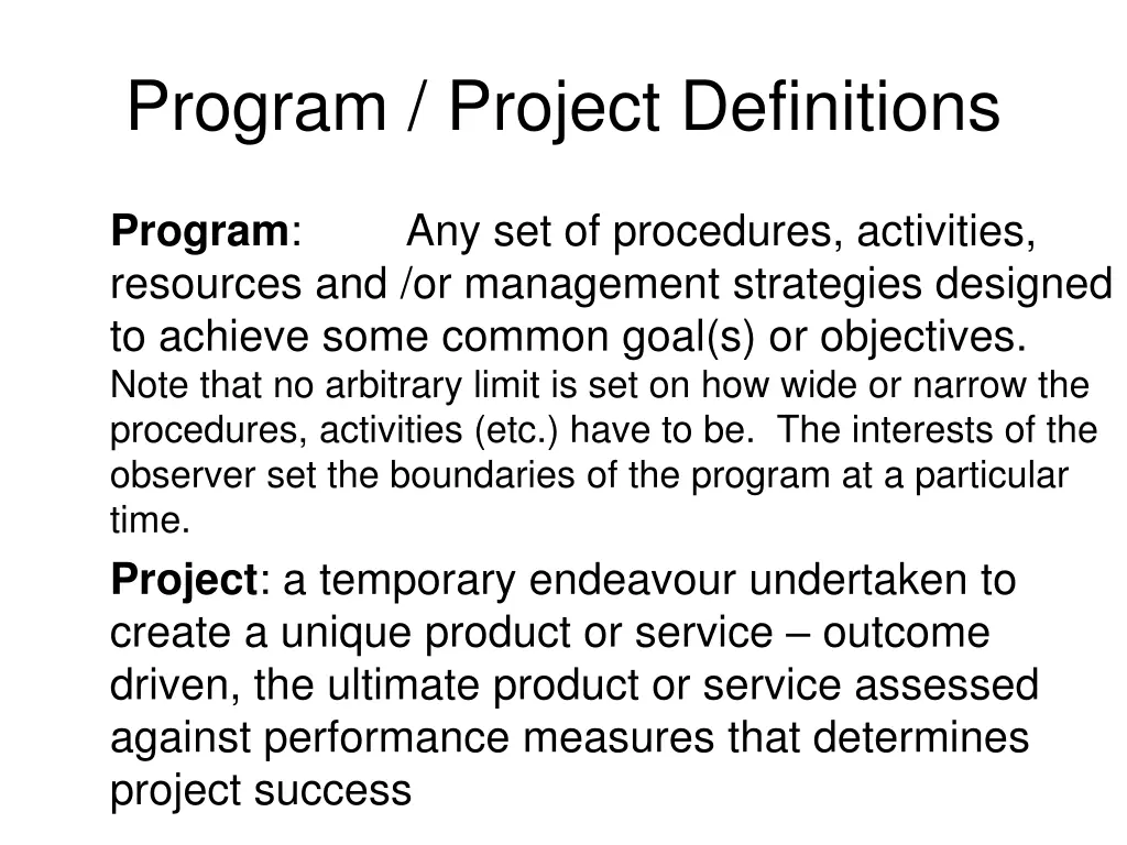 program project definitions