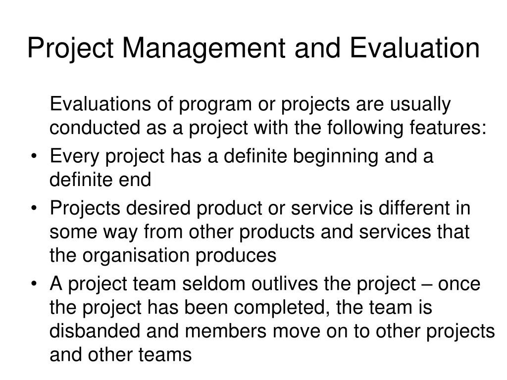 project management and evaluation