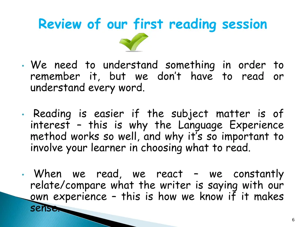 review of our first reading session