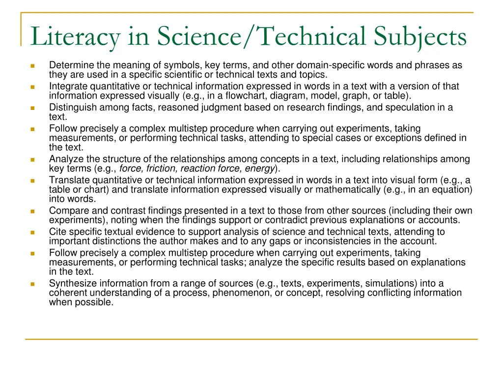 literacy in science technical subjects