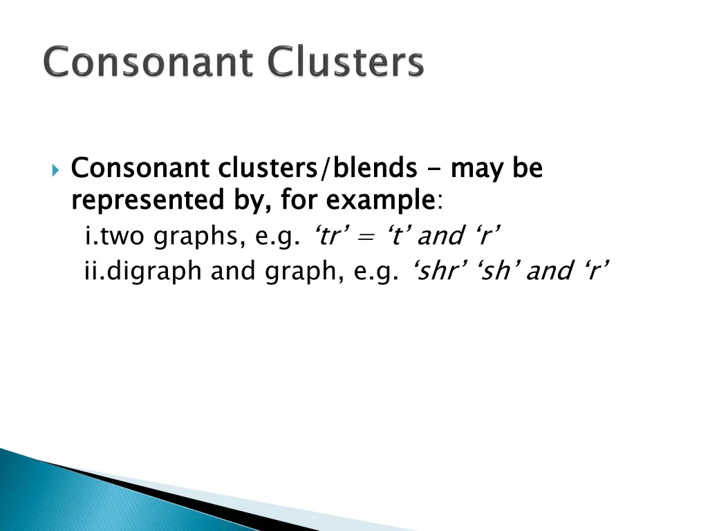 consonant clusters blends represented