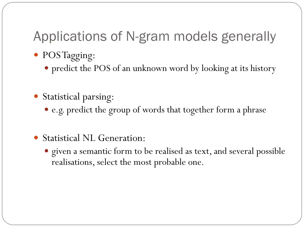 applications of n gram models generally