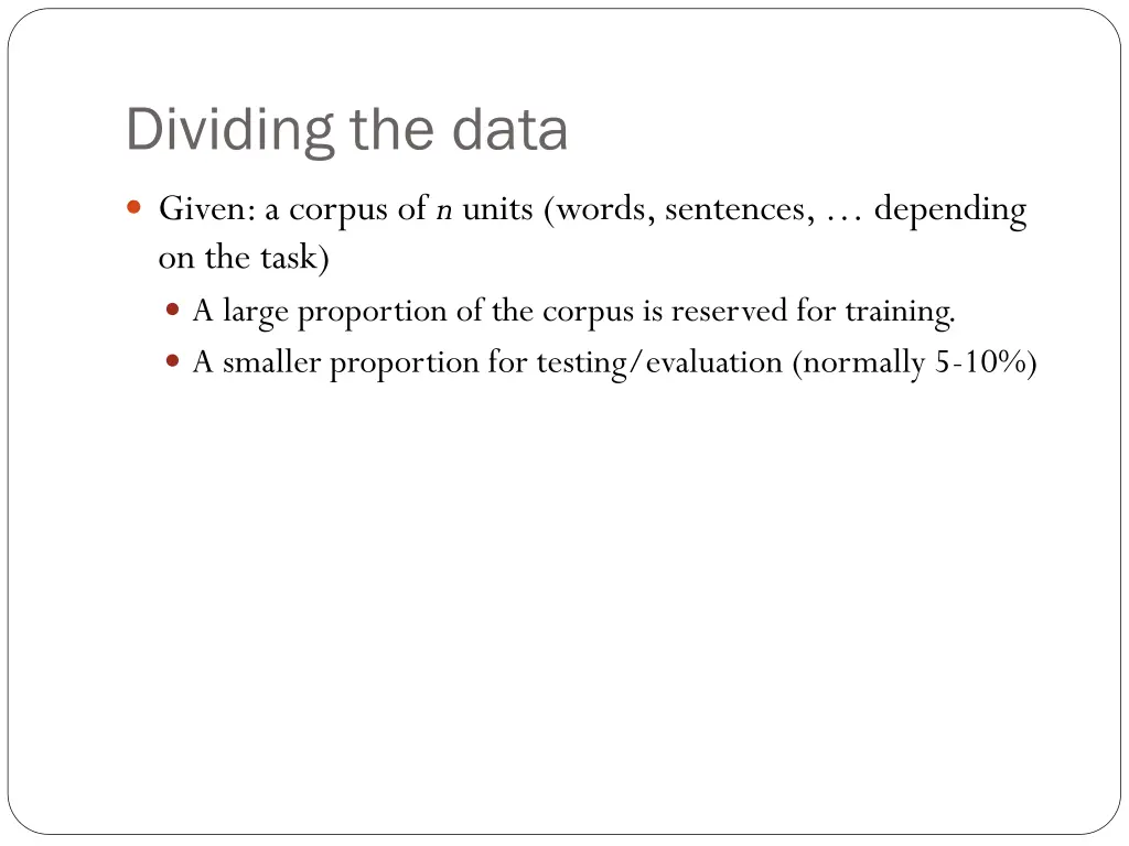 dividing the data