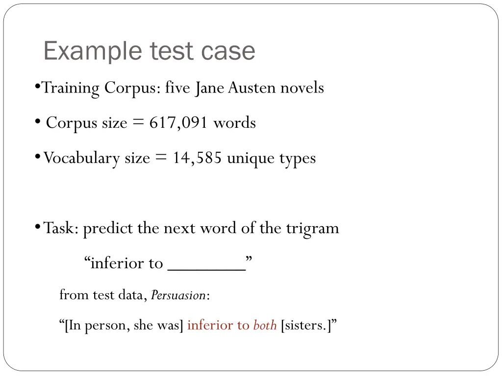 example test case training corpus five jane