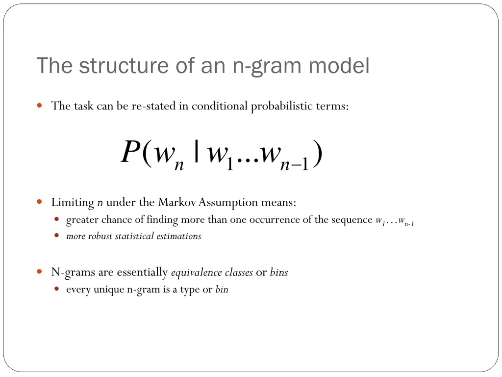 the structure of an n gram model