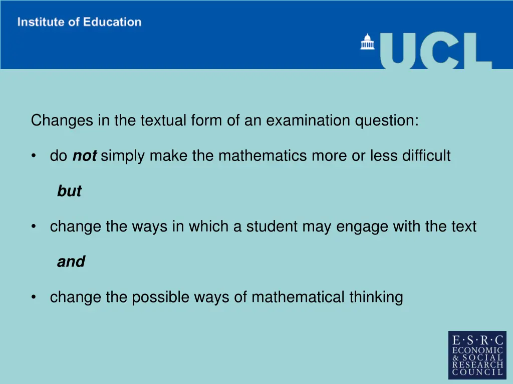 changes in the textual form of an examination