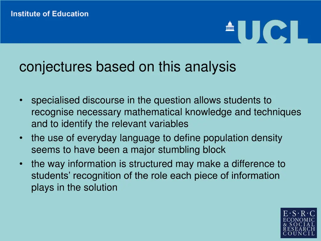 conjectures based on this analysis