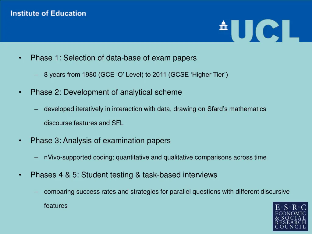 phase 1 selection of data base of exam papers