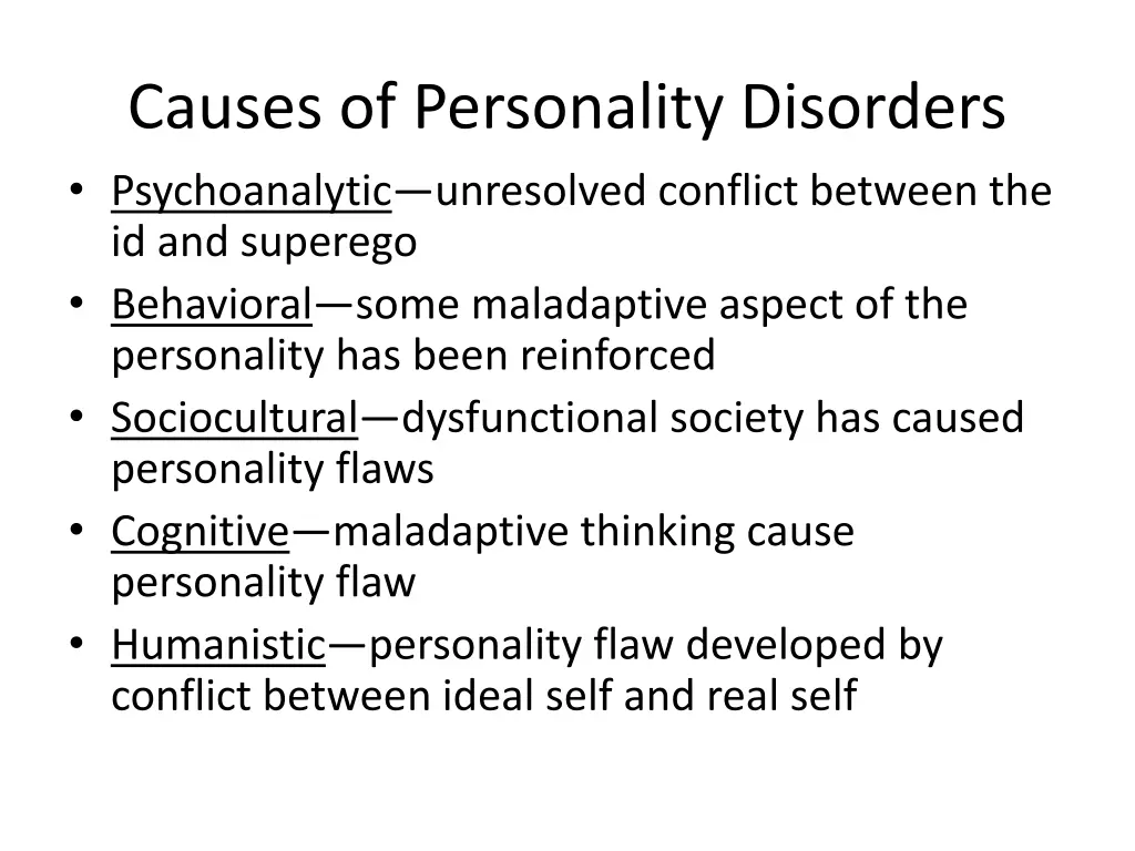 causes of personality disorders psychoanalytic