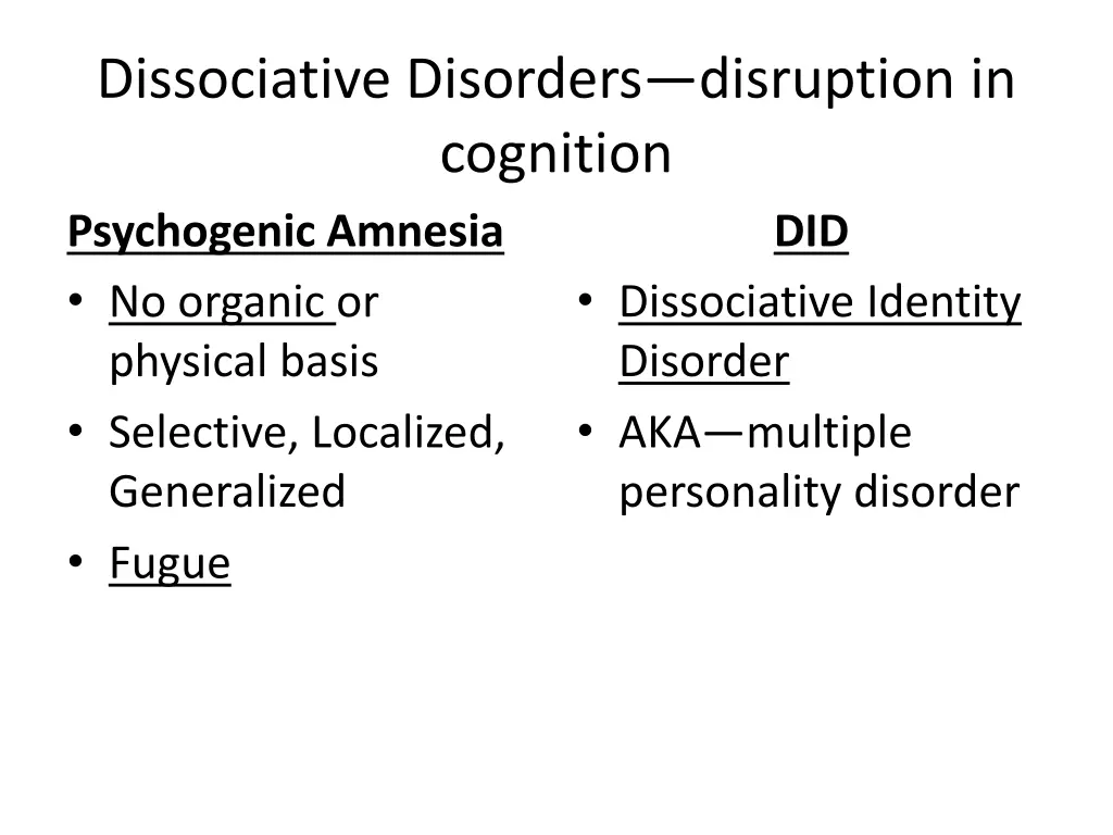 dissociative disorders disruption in cognition