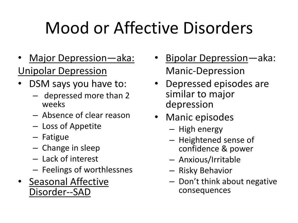 mood or affective disorders