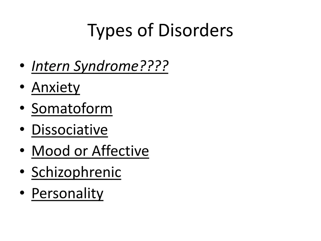 types of disorders