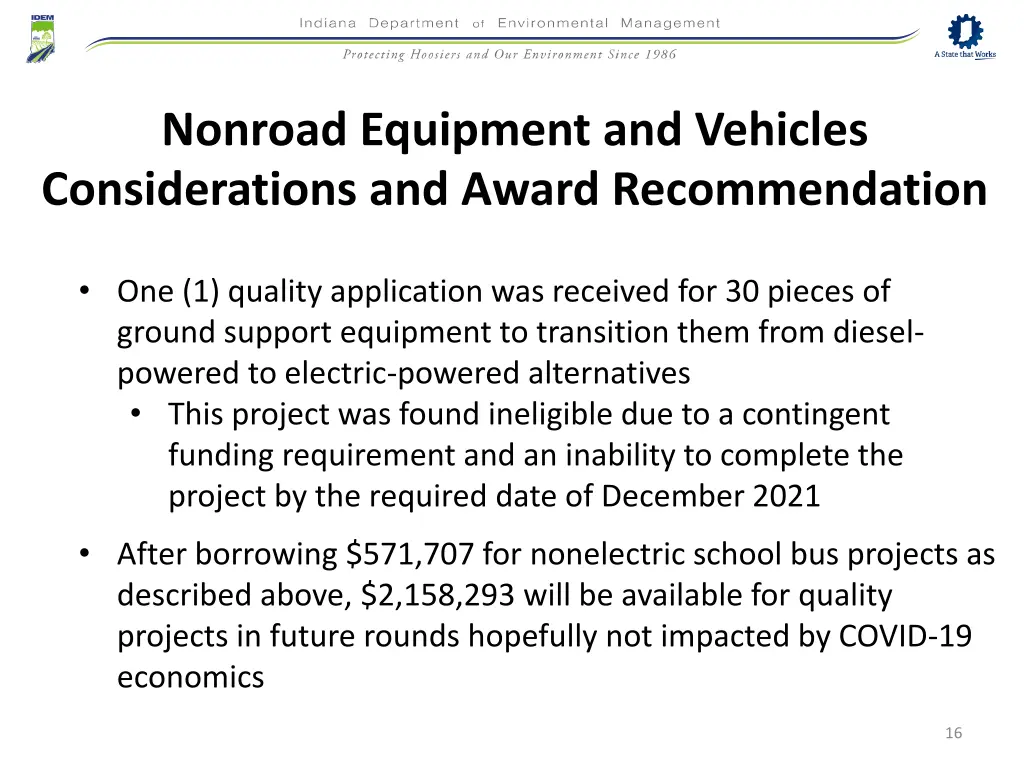 nonroad equipment and vehicles considerations