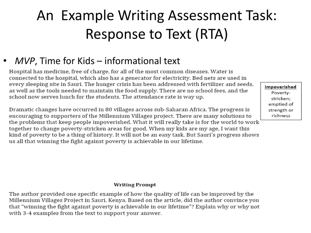 an example writing assessment task response