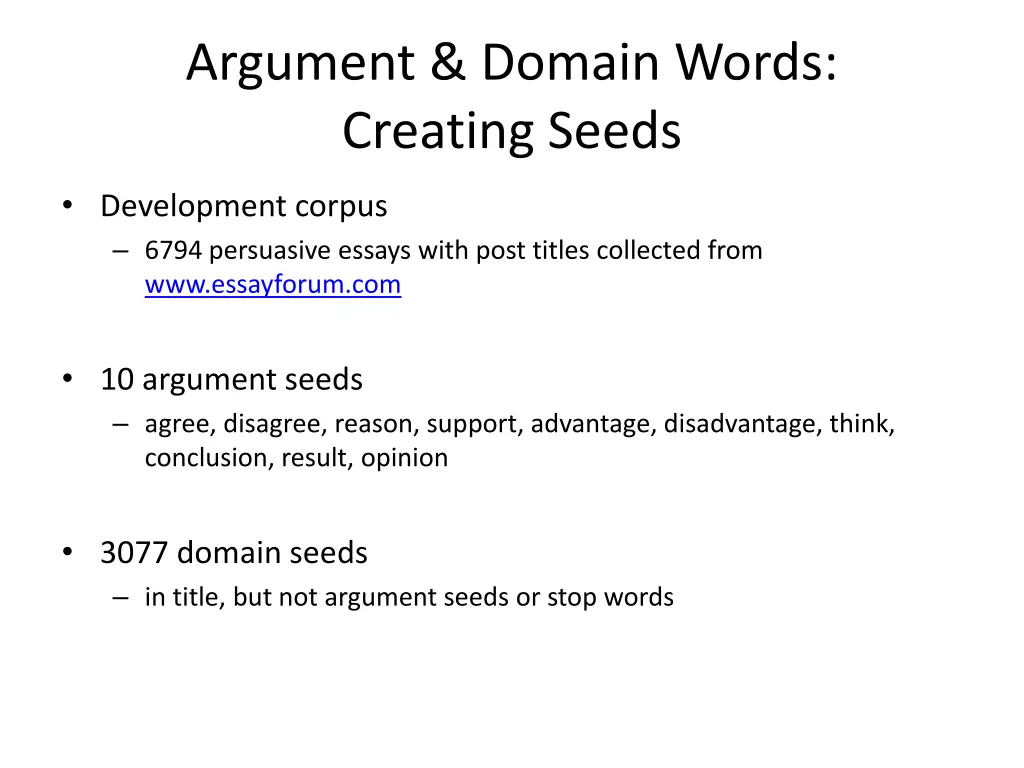 argument domain words creating seeds