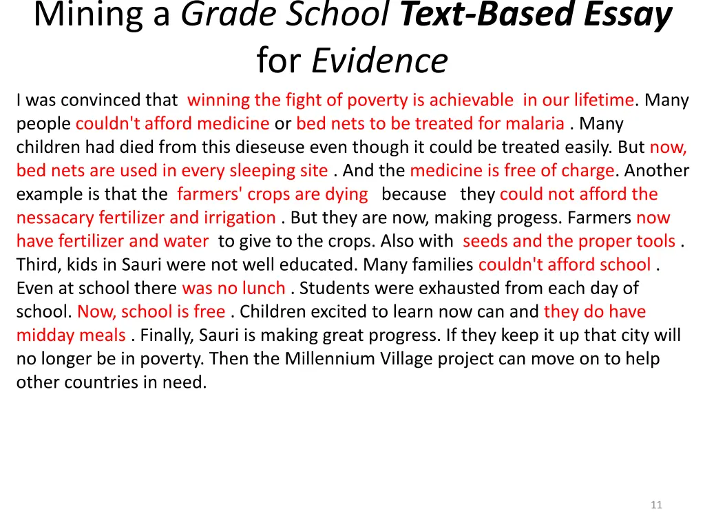 mining a grade school text based essay