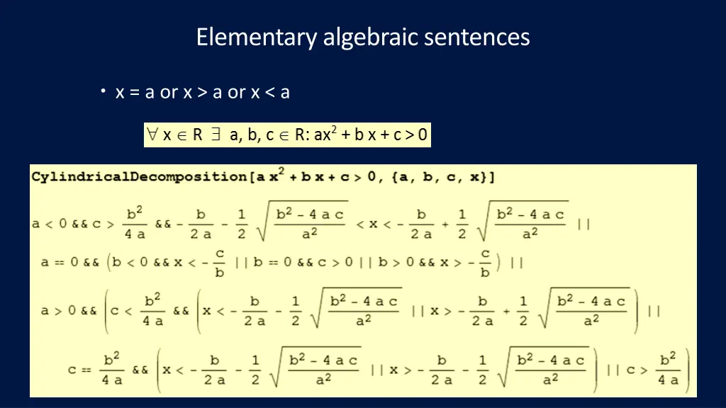 elementary algebraic sentences