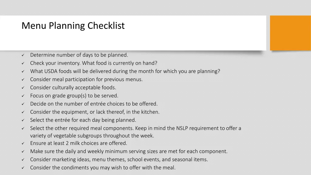 menu planning checklist