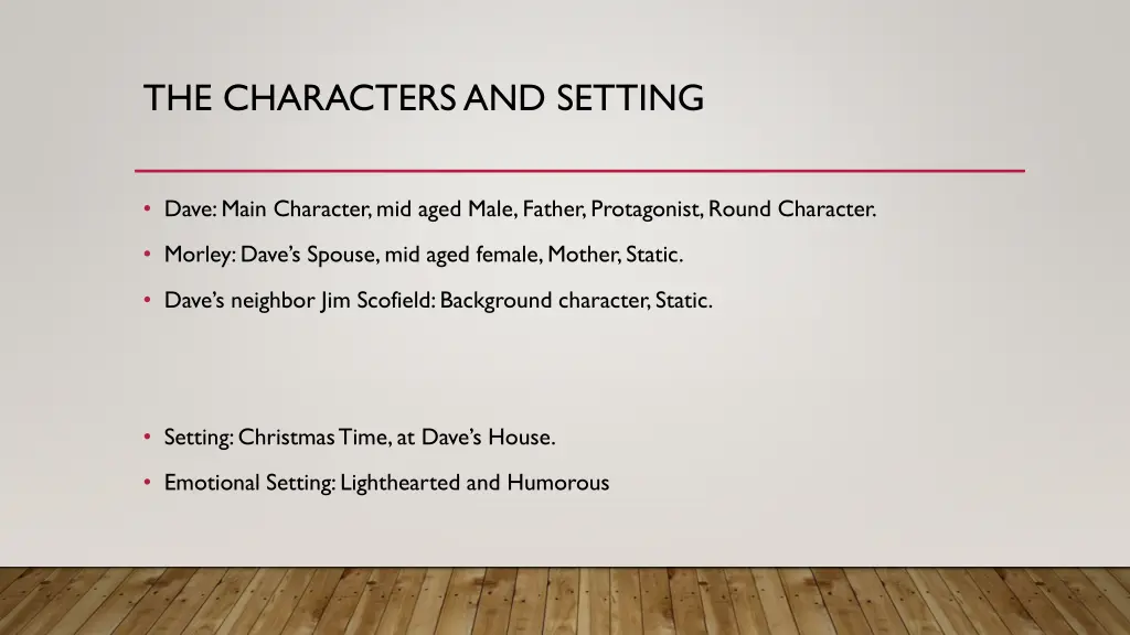 the characters and setting