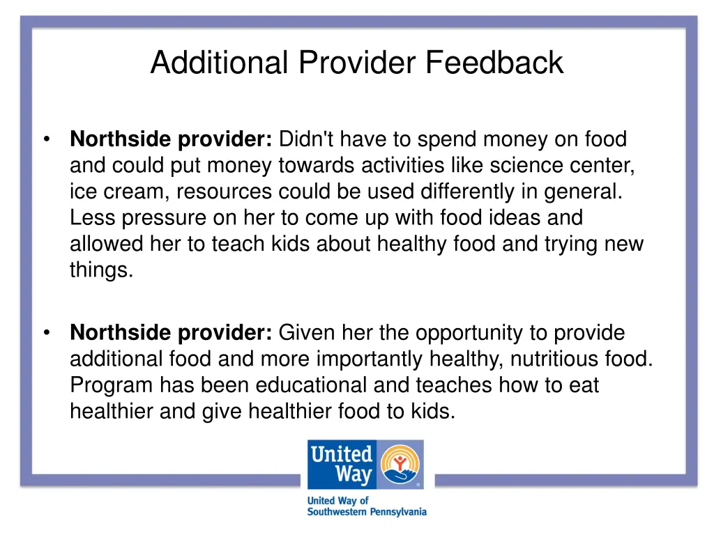 additional provider feedback 1