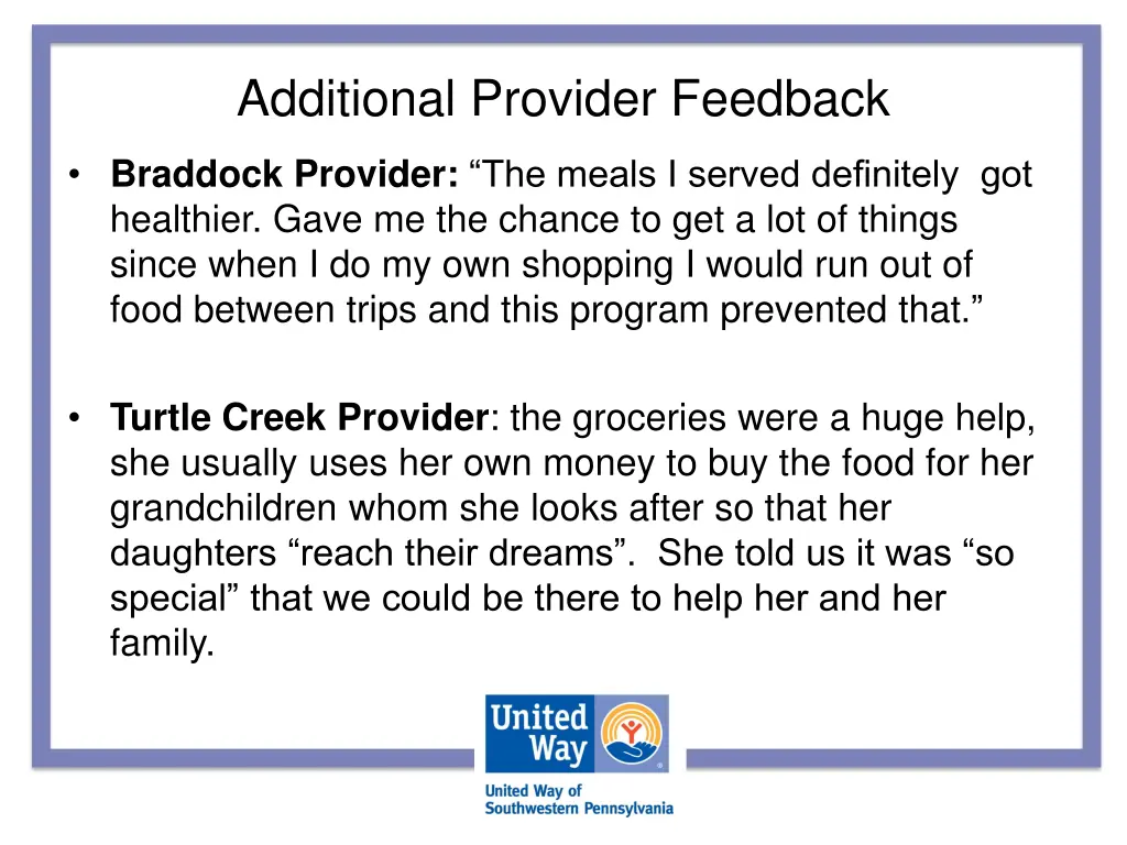 additional provider feedback 2