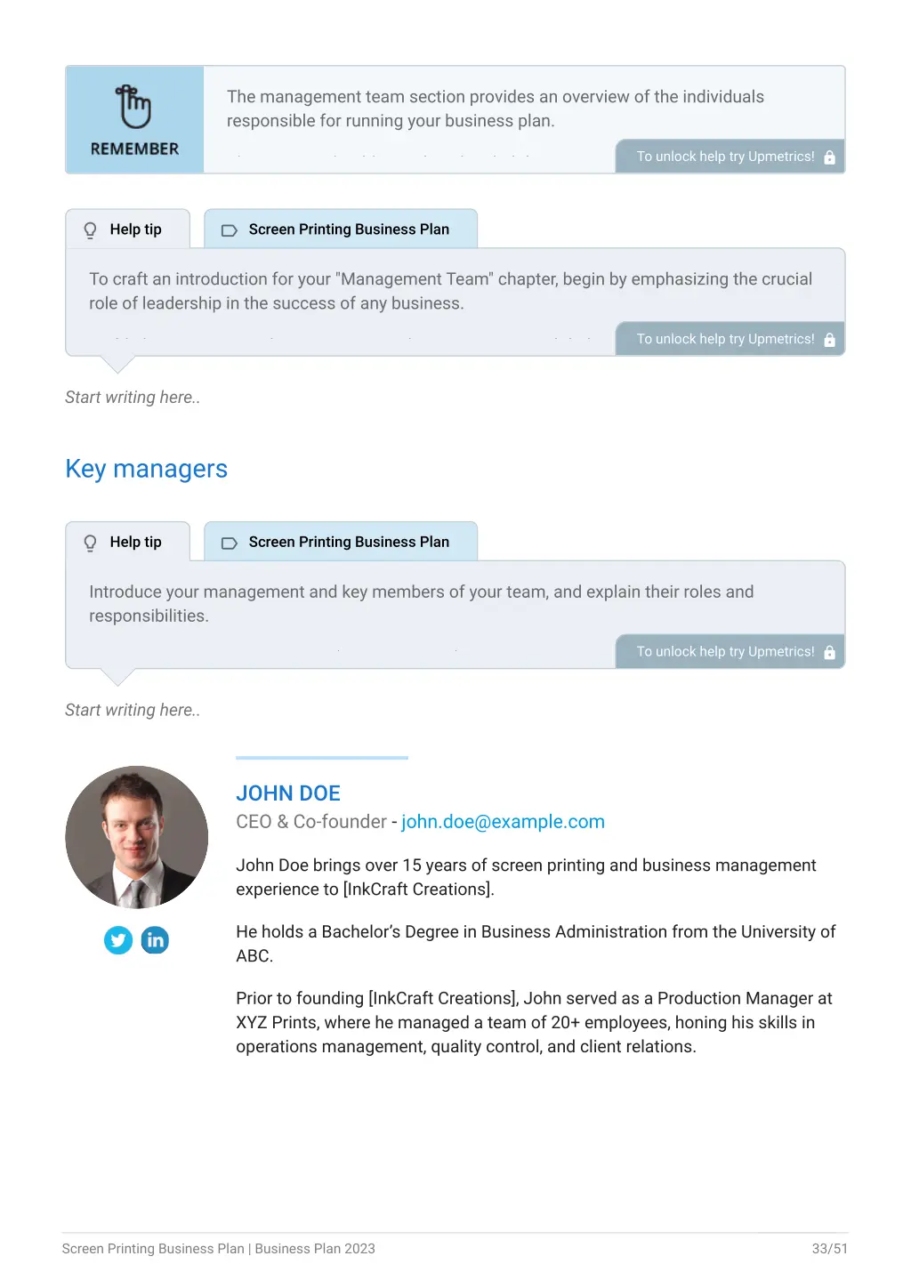 the management team section provides an overview