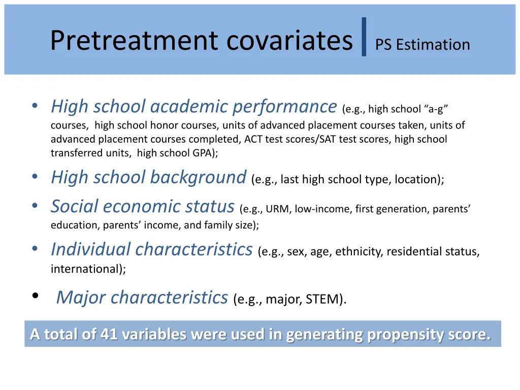 pretreatment covariates ps estimation