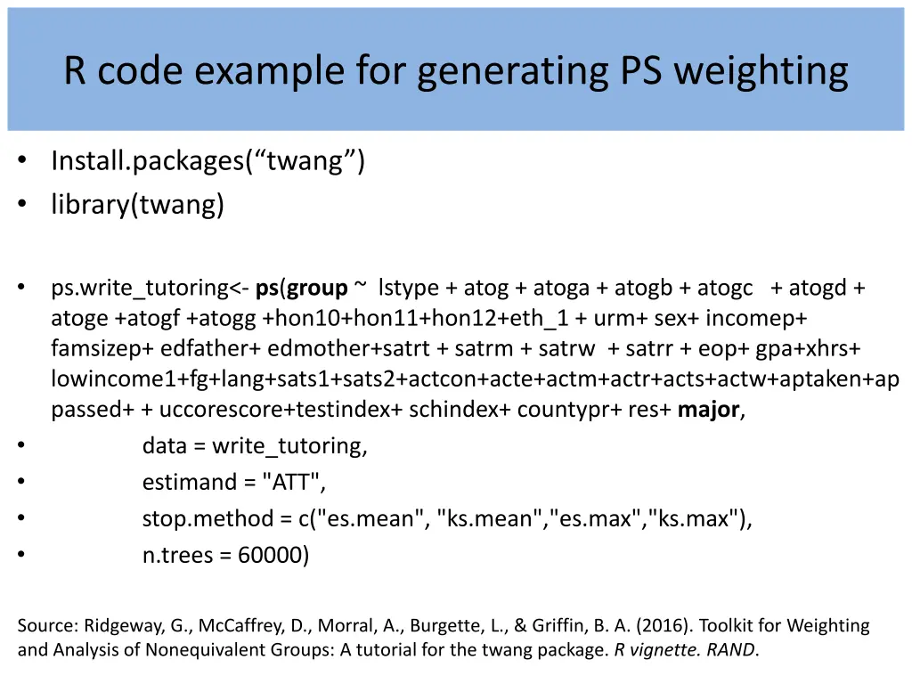 r code example for generating ps weighting