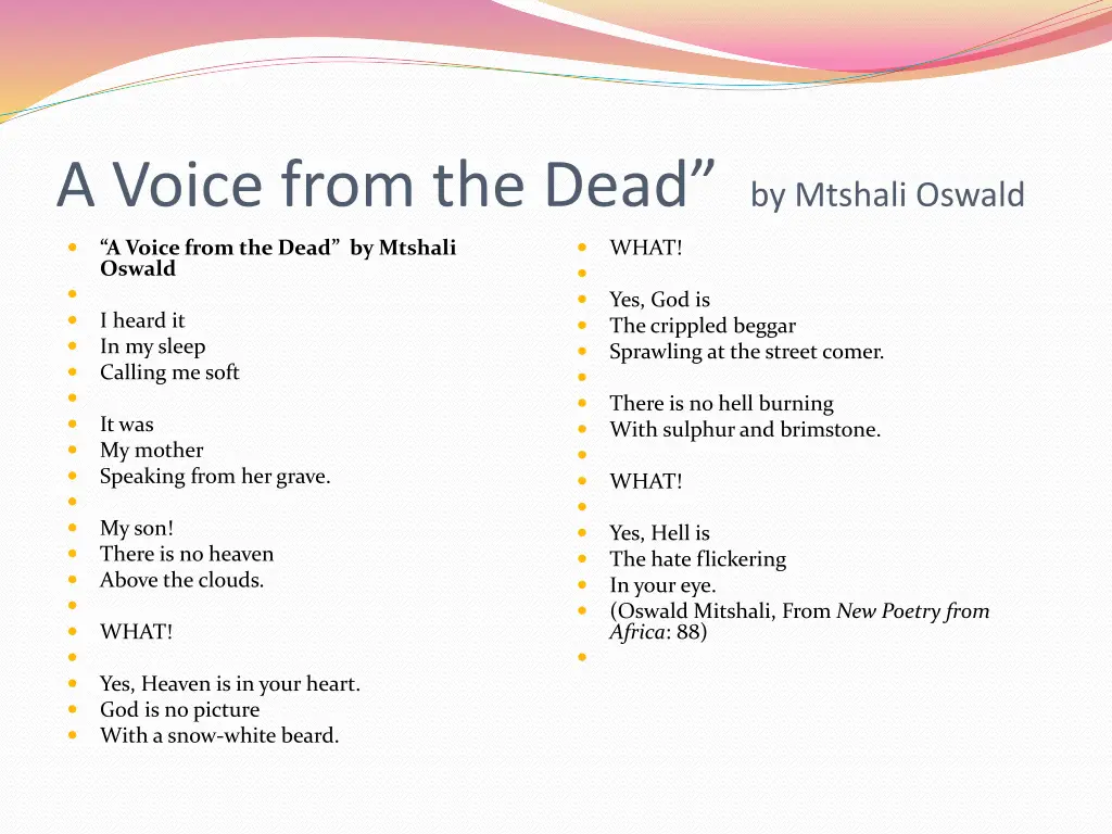 a voice from the dead by mtshali oswald