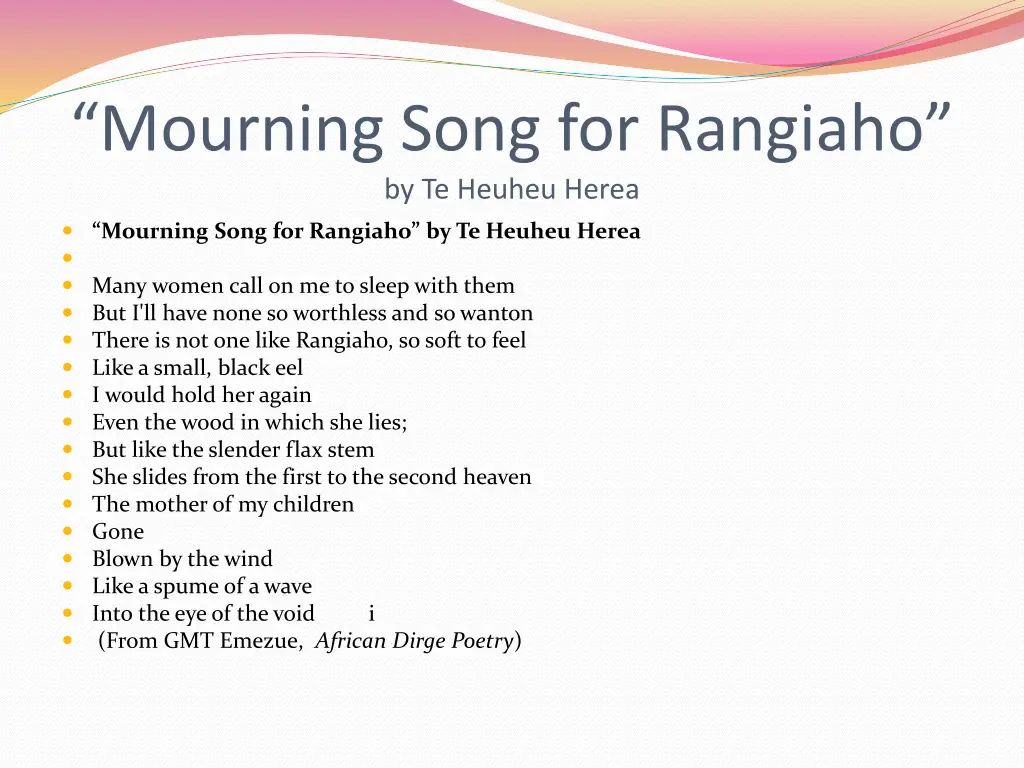 mourning song for rangiaho by te heuheu herea