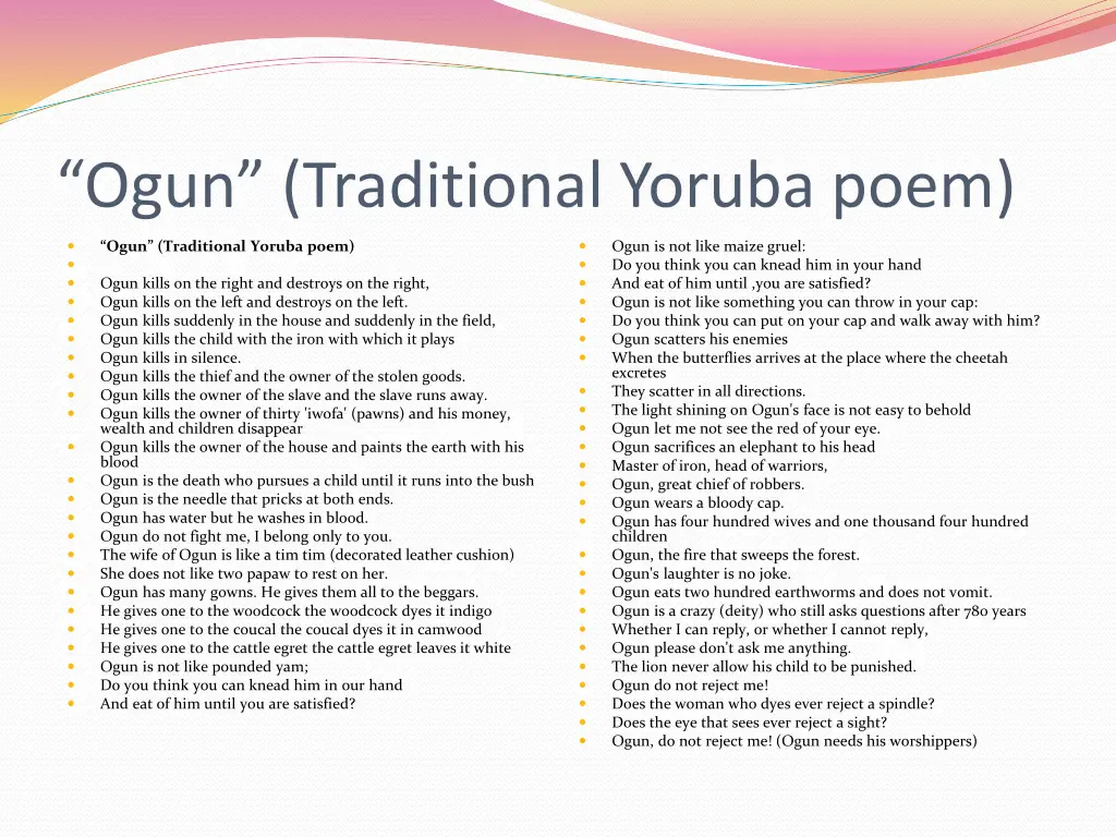 ogun traditional yoruba poem