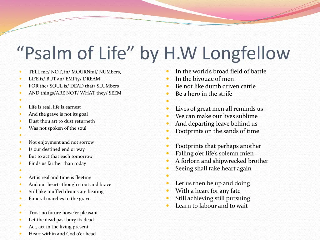 psalm of life by h w longfellow